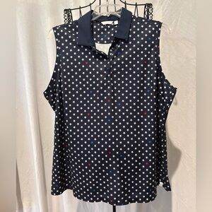 Lady Hagen Navy Star-Print Sleeveless Blouse
